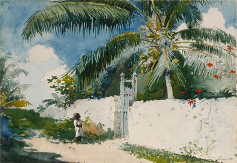 Watercolours of the Caribbean by Winslow Homer | Byron's muse Winslow Homer Paintings, Watercolor Postcard, Winslow Homer, Hur Man Målar, Philadelphia Museum Of Art, Vintage Art Prints, Nassau, Beach Scenes, American Artists