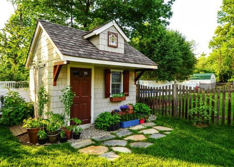 Backyard Garden Shed .. #backyards #gardensheds #outdoorliving Gorgeous Landscaping, Small Garden Shed, Shed Landscaping, Backyard Storage Sheds, Shed Ideas, Backyard Storage, Pergola Design, House Landscaping, Backyard Sheds