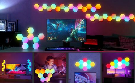 https://amzn.to/3vuqeDh Room Decor Led Lights, Hexagon Lights, Led Lights For Bedroom, Bedroom Children, Gaming Room Decor, Honeycomb Shape, Lights For Bedroom, Unique Layout, Children Room