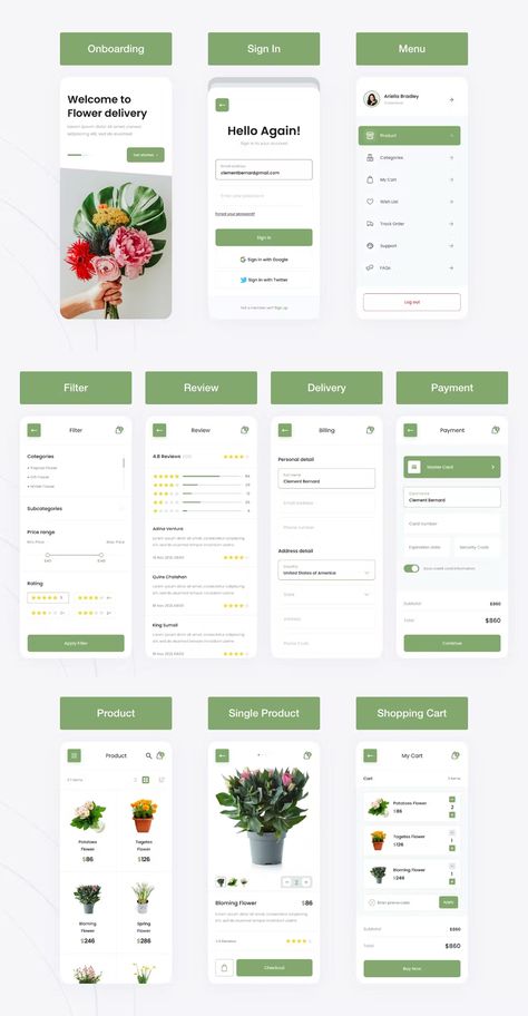 Flower Shop App Mobile App UI Template FIG, SKETCH, XD Flower Shop App Design, Florist App Design, Flower Shop App, Nursery Logo Design, Fig Sketch, Prototype App, App Wireframe, Catalog Design Layout, Plant App