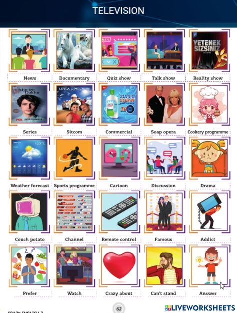 Grade 7 Unit 5TV Programme Listening (Crazy) worksheet English Knowledge, Listening Comprehension, Grade 7, English As A Second Language (esl), Marie Curie, Esl Teaching, English As A Second Language, English Learning, Television Program