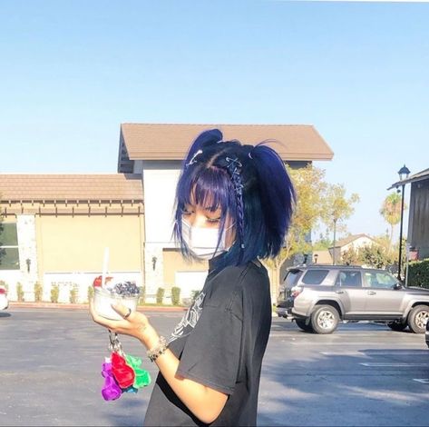 Blue Hair, A Woman, Mask, Hair, Blue