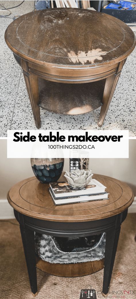 Finally! A round side table that fits! - 100 Things 2 Do Wood Side Table Makeover, Refurbished End Tables, Round Side Table Makeover, Side Table Redo, Furniture Makeover Inspiration, End Table Makeover, Side Table Makeover, Painted Side Tables, Diy Side Table