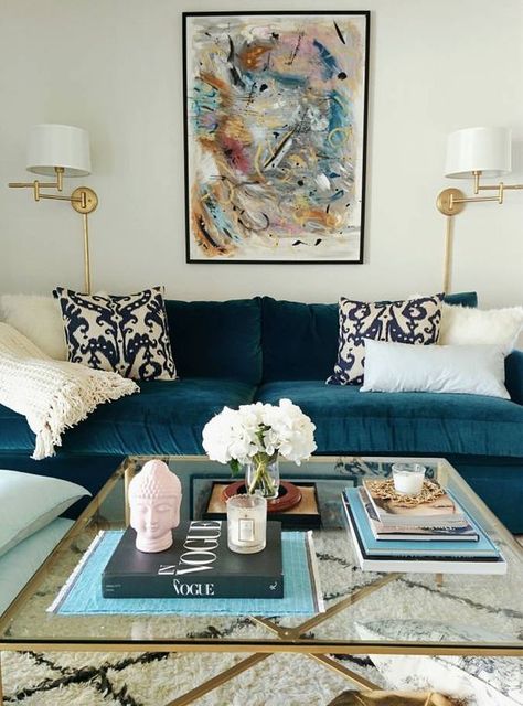 Do you love the latest Velvet Sofa looks but wondering if They're Durable, Practical or Easy to Clean? - Read our latest blog post to find out with some DIY ideas  . . #couches #homedecor #fabrics #velvet #bohochic #livingroom #decoration #homdecorideas Velvet Sofa Living Room, Masculine Interior, Blue Couches, Livingroom Layout, Living Room Decor Apartment, Living Room Inspo, A Living Room, Couches Living Room, Velvet Sofa