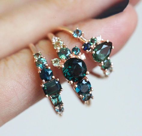 Teal Cluster Sapphire Ring Sapphire Engagement Ring Teal | Etsy Saphire Cluster Ring, Formal Sapphire Multi-stone Cluster Ring, Sapphire Multi-stone Cluster Ring As A Gift, Blue Multi-stone Cluster Ring, Elegant Multi-stone Sapphire Cluster Ring, Sapphire Ring Engagement, Green Engagement Rings, Colorful Rings, Teal Sapphire Ring