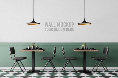 Interior cafe wall mockup Premium Psd | Premium Psd #Freepik #psd #mockup #wood #restaurant #light Restaurant Wall Design Ideas, Cafe Wall Design, Wall Cladding Interior, Café Interior, Glass Signage, Mural Cafe, Wood Restaurant, Wall Mockup, Wall Desk