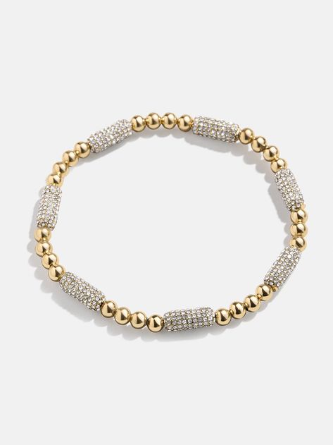 The perfect wrist stack requires all the details. The Adeline Bracelet is elevates everyday looks with its sparkling pavé beads and classic pisa beads. Easily slide this stretch bracelet on and off (but it's so cute, you'll probably want to keep on wearing). This bracelet features 4MM gold beads. Bauble Bar Bracelet Stack, Bauble Bar Bracelet, Baublebar Bracelet, Wrist Stack, Wishlist Christmas, Bauble Bar, Wrist Stacks, Pave Beads, Bar Bracelet