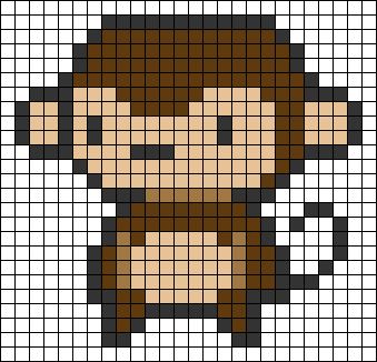 Monkey Perler Beads, Monkey Perler Bead Pattern, Sloth Pixel Art, Monkey Pixel Art, Pixel Monkey, Monkey Animal, Monkey Pattern, Easy Perler Beads Ideas, Easy Pixel Art