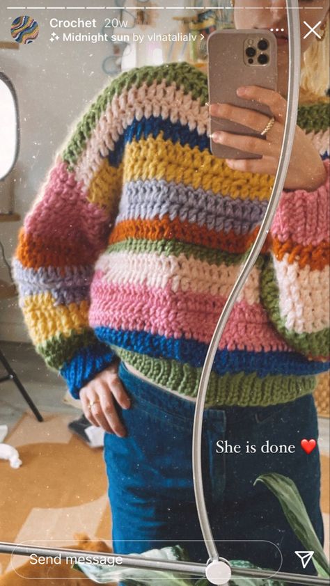 Multi Colored Crochet Sweater, Scrap Yarn Crochet Jumper, Multicolor Crochet Sweater, Scrap Sweater Crochet, Scrappy Sweater Crochet, Wearable Crochet Projects, Jenna Phipps Crochet, Crochet Scrap Sweater, Scrap Yarn Sweater