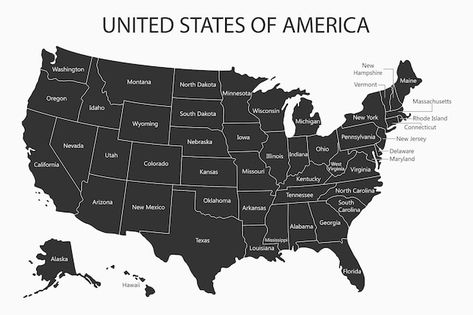 Usa map with states names. united states... | Premium Vector #Freepik #vector #state #america-map #geographic #american-map Usa Map With States, America Map, United States Map, States In America, Usa Map, U.s. States, Psd Icon, Us States, State Map