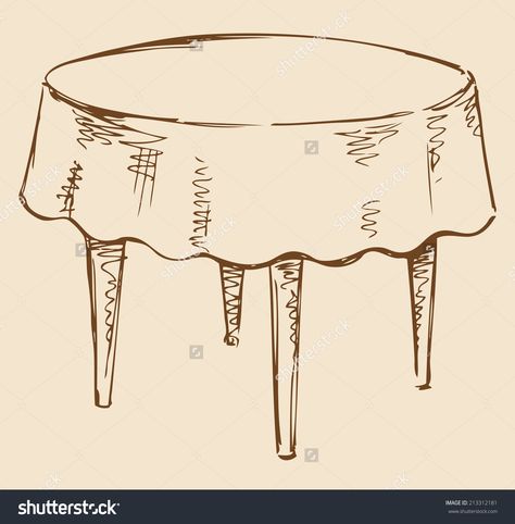 Round Table Drawing Sketch, Objects On Table Drawing, Draw Table Sketch, Dinner Table Drawing Sketch, How To Draw Table, Table Reference Drawing, Table Sketch Design, Table Drawing Reference, Round Table With Tablecloth