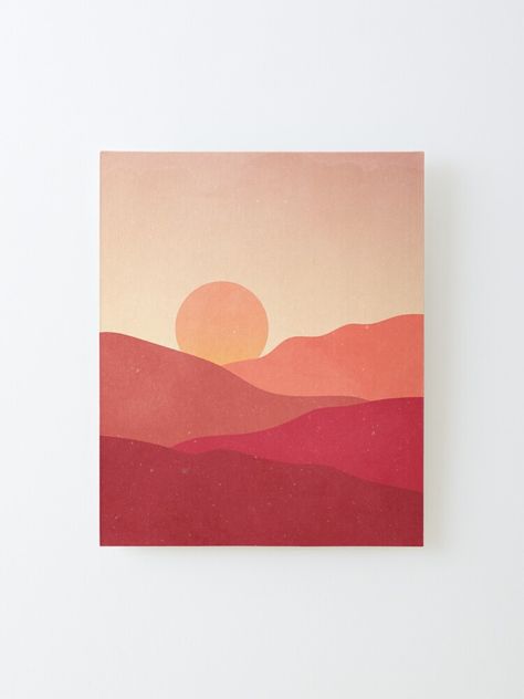 "Minimalist Sunset Landscape" Mounted Print by ind3finite | Redbubble Boho Sunset Painting, Sunset Canvas Painting, Sunset Painting Acrylic, Simple Artwork, Boho Painting, Room Painting, Scenery Paintings, Easy Canvas Art, Canvas Painting Designs