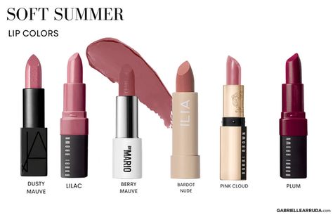 Summer Seasonal Color Analysis, Summer Lipstick Colors, Soft Summer Fashion, Color Analysis Summer, Summer Skin Tone, Soft Summer Makeup, Cool Summer Palette, Light Summer Color Palette, Summer Lipstick