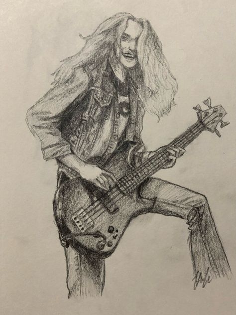 Cliff Burton Drawing, Cliff Burton Fanart, James Hetfield Drawing, Cliff Sketch, Metallica Drawing, Gcse Music, Metallica Song, Metallica Art, Cliff Burton