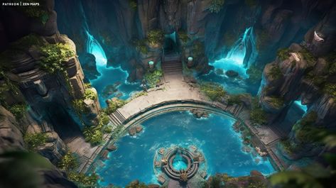 Water Temple, Dungeon Maps, D D Maps, Fantasy Map, Dungeons And Dragons, Star Wars, Map, Lake, Water