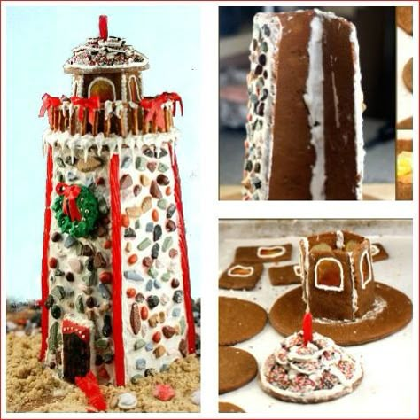 Coastal Gingerbread Lighthouse Ideas, Recipes & Templates - Coastal Decor Ideas Interior Design DIY Shopping Gingerbread Lighthouse, Gingerbread Structures, Craftroom Storage, Gingerbread House Ideas, Gingerbread Creations, Ginger Bread House Diy, Christmas Miniatures, Lighthouse Beach, Gingerbread House Designs