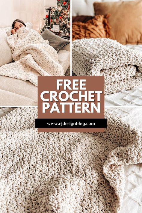 Beautiful blanket made with Bernat Blanket yarn. Free crochet pattern and video tutorial Crochet A Chunky Blanket, Super Chunky Blanket, Crochet Throws, Super Easy Crochet, Bernat Blanket, Handmade Beanies, Quick Crochet Patterns, Easy Crochet Blanket, Bernat Blanket Yarn