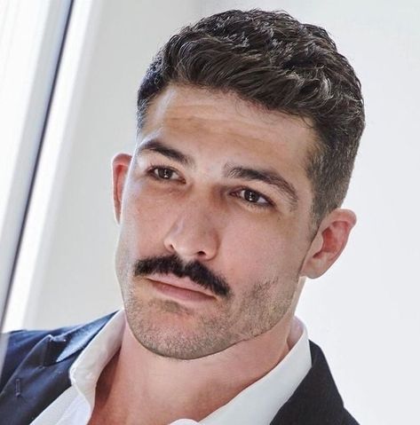 Mens Beard Styles Short Classy, Men Moustache Style, Mens Moustache Style, Haircut With Mustache, Short Mustache Styles, Mens Moustache, Best Haircut Men, Dominic Calvani, Beard Goatee