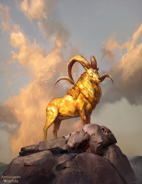 ArtStation - Odyssey of the Dragonlords, Sebastian Kowoll Golden Goat, Dark Sun, Beast Creature, Creature Artwork, Mythical Animal, Fantasy Beasts, Alien Concept Art, Futuristic Art, Fantasy Creatures Art