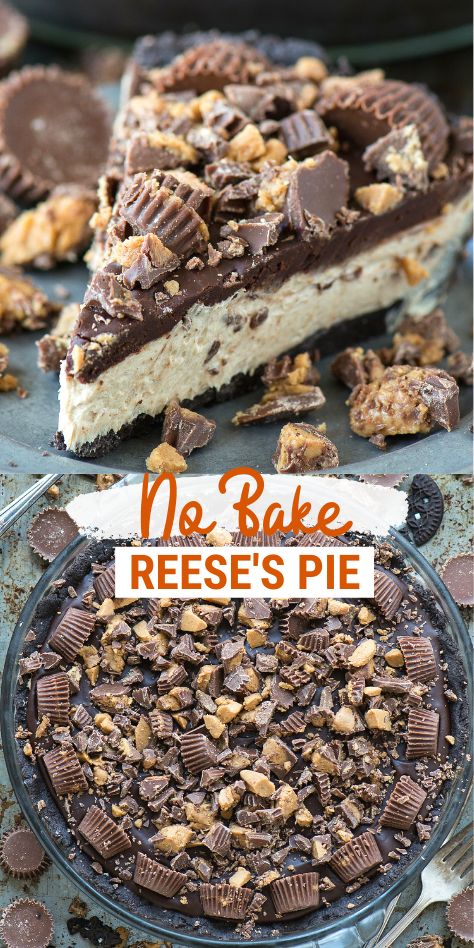 Peanut Butter Cup Pie Recipe, Reeses Desserts, Easy Pie Recipes, Peanut Butter Desserts, Dessert Dips, Easy Baking Recipes Desserts, Tasty Baking, Sweet Snacks Recipes, Peanut Butter Recipes