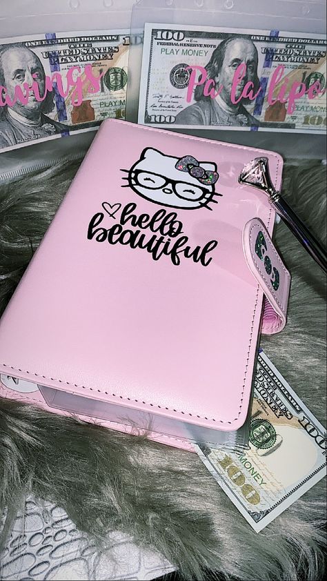 Hello Kitty budget binder hello beautiful boss babe fyp pretty things Cricut Hello Kitty Budget Binder, Budget Planning Aesthetic, Money Binder Aesthetic, Budget Binder Ideas Cricut, Budget Book Ideas, Hello Kitty Money, Lv Planner, Budget Inspiration, Money Binder