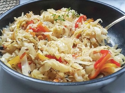 Jamaican steamed cabbage with carrot and bell peppers. Steamed Cabbage Recipe, Jamaican Steamed Cabbage Recipe, Jamaican Cabbage, Steamed Cabbage, Jamaican Dishes, Cabbage Recipe, Fried Cabbage, Jamaican Recipes, Cabbage Recipes