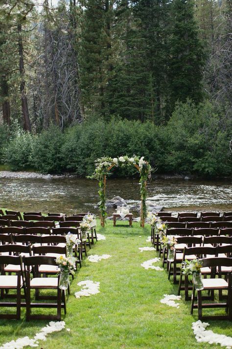 River Ceremony Wedding, Fall Wedding By The Water, Wedding On A Bridge, Wedding Venues Near Water, By The Lake Wedding, Forest River Wedding, Wedding Ceremony In Nature, Weddings By Water, Small September Wedding