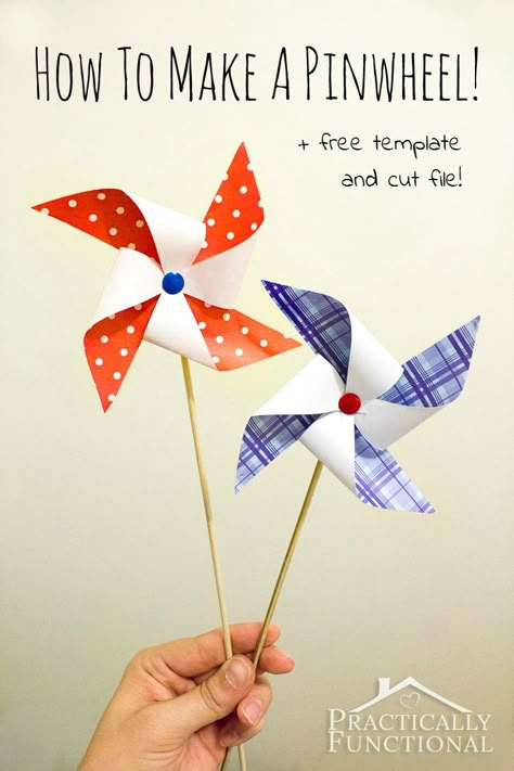 How To Make A Pinwheel: Step by step instructions for making pinwheels in any color, plus a free printable template and cut file! How To Make Pinwheels, Paper Pinwheels, Pinwheels Paper, Pony Birthday, 4th July, Summer Crafts, Spring Crafts, How To Make Paper, Flowers Diy