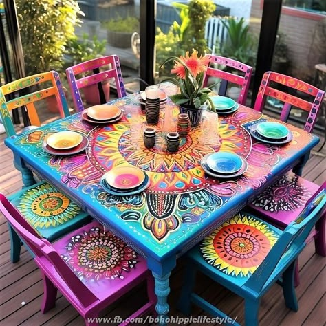 Hippie House, Whimsical Painted Furniture, Whimsical Furniture, Boho Style Decor, Painted Chairs, Funky Furniture, Funky Painted Furniture, Colorful Furniture, Dream House Decor