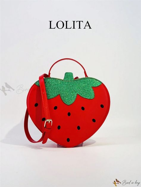 Bird in Bag - Spring/Summer Arrival Adorable Strawberry Heart Wrist Bag for Romantic Dates Fruit Clothes, Strawberry Purse, Strawberry Bag, Y2k Street Style, Strawberry Heart, Heart Shaped Bag, Strawberry Hearts, Wrist Bag, Adjustable Bag