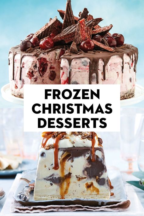 Frozen Christmas Desserts, Bombe Alaska, Frozen Recipes, Christmas Ice Cream Cake, Holiday Ice Cream, Christmas Ice Cream, New Year's Desserts, Xmas Desserts, Frozen Christmas