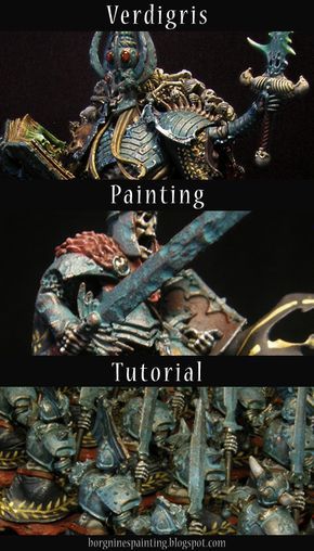 A tutorial for painting verdigris / patina / oxidized effect on miniature's armor, very heavy effect that is. Paint Miniatures, Warhammer Paint, Miniature Gaming, Blood Bowl, Miniature Wargaming, Paint Effects, Warhammer 40k Miniatures, Model Paint, Miniatures Tutorials