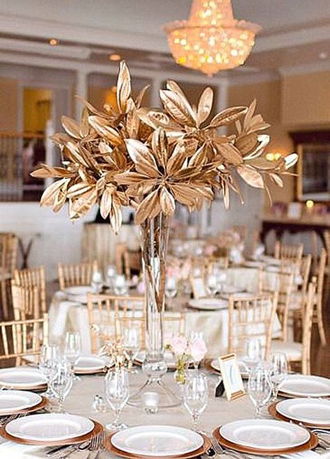 A gold touch seriously amps up the glam at your wedding. From centerpieces to accessories, the reasons to add some gold to your wedding décor are endless. Wedding Reception Centerpieces, Reception Centerpieces, Diy Centerpieces, Deco Floral, Wedding Table Centerpieces, Floral Centerpieces, Flower Centerpieces, Trendy Wedding, Event Styling