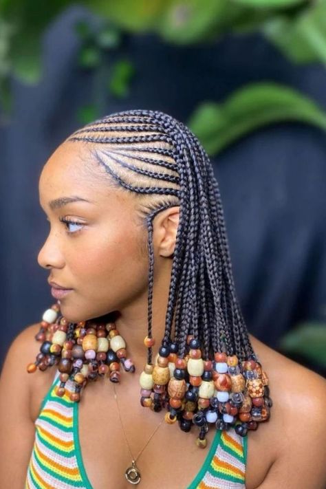 Fulani Braids With Beads Cornrows Natural Hair, Cornrows Braids For Black Women, Quick Braids, Goddess Braids Hairstyles, Braided Cornrow Hairstyles, Braided Hairstyles For Teens, Quick Braided Hairstyles, Short Braids, Braids With Beads