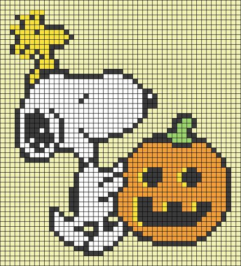 Alpha pattern #53047 | BraceletBook Snoopy Halloween Pixel Art, Halloween Snoopy Alpha Pattern, Autumn Alpha Patterns, Snoopy Perler Bead Pattern, Crochet Halloween Tapestry, Snoopy Pixel Grid, Fall Alpha Patterns, Snoopy Alpha Pattern, Autumn Pixel Art