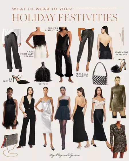 I've put together a whole list of holiday party outfit ideas for the upcoming holiday festivities this season. Most are from either Reformation or Bloomingdales but they're all so elegant. I love this time of year and can't wait to get dressed up in these outfits! | holidays, style, outfits, dress up, parties, inspiration, glam, dresses, fancy, formal Black And White Holiday Outfit, Job Christmas Party Outfit, Holiday Party Outfit 2023, Holiday Party Outfit Cocktail, Fancy Christmas Party Outfit, Formal Holiday Party Outfit, Holiday Work Party Outfit, Work Dinner Outfit, Fancy Christmas Party