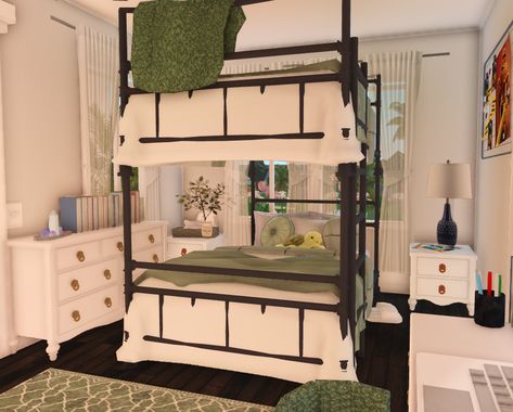 Bunk Bed Bloxburg Room, 4 By 3 Bedroom Bloxburg, Bloxburg Bunkbed Ideas, Simplistic Bloxburg House, Bloxburg Bedroom Ideas Bunk Beds, Bloxburg Shared Bedroom Ideas, Bed Inspo Bloxburg, Guest House Bloxburg, Desk Bloxburg Ideas