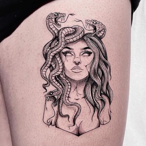 Hip Tattoos Women Medusa, Bicep Medusa Tattoo, Medusa Half Sleeve Tattoos For Women, Half Medusa Half Woman Tattoo, Tattoos 2022 Women, Cool Tattoos For Women Arm, Greek Medusa Tattoo, Unique Medusa Tattoos For Women, Medusa Tattoo Ideas For Women