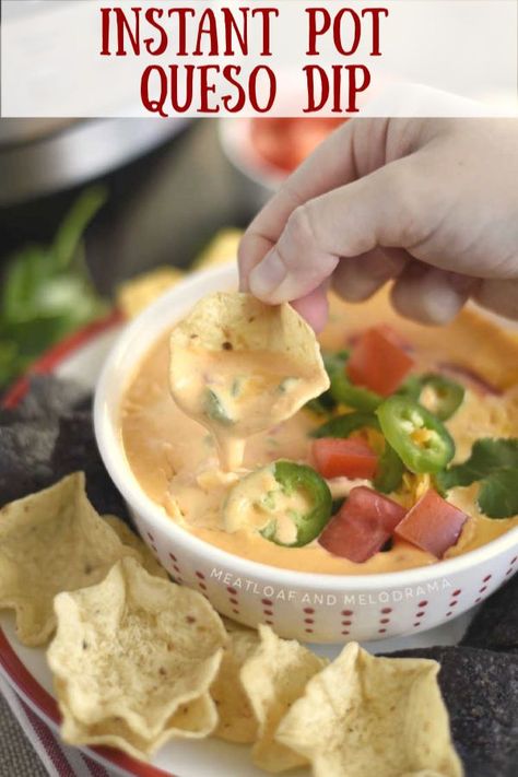 Instant Pot Queso Dip recipe made without Velveeta and with cream cheese and shredded cheese is an easy Mexican cheese dip. An easy appetizer dip made in the pressure cooker for for parties or game day! #instantpot #appetizers #lowcarb Cheese Dip Recipes Without Velveeta, Nacho Cheese Sauce Instant Pot, Instant Pot Velveeta Queso, Instant Pot Nacho Cheese, Instant Pot Nachos, Instapot Queso, Instant Pot Queso Dip, Instant Pot Queso, Mexican Cheese Dip