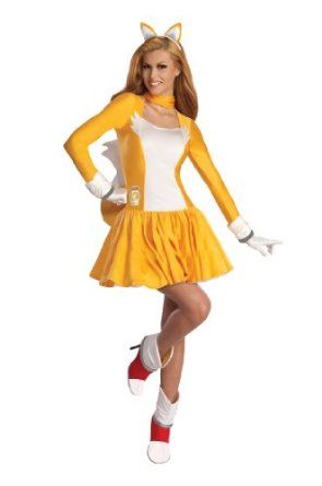 Sonic the Hedgehog Tails Costume Female Adult Women Sonic Women Costume, Womens Sonic Tails Costume, Sonic Tails Costume Women, Tails From Sonic Costume, Diy Tails Sonic Costume, Sonic Family Costumes, Sonic The Hedgehog Family Costume, Sonic Costume Women, Sonic And Tails Costume