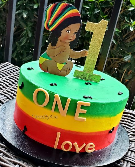 One Love 1st Birthday Cake One Love Birthday Cake, One Love First Birthday Party Theme, One Love 1st Birthday Party, Bob Marley Cake Ideas, Bob Marley Birthday Cake, One Love Birthday Theme, Rasta Birthday Cake, Reggae First Birthday, Rasta Cake