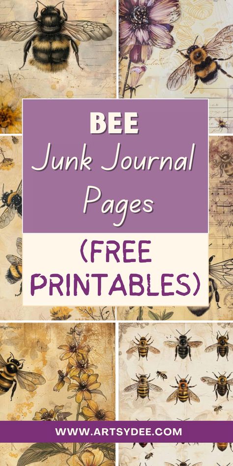 Buzz into creativity with our delightful collection of 50+ Bee Junk Journal Pages! This Free Printable PDF is filled with bee-themed designs, perfect for embellishing your junk journals, scrapbooks, or art projects. From vintage honeycomb patterns to charming bee illustrations, these printables will add a sweet touch to your crafty creations.  #BeeJournal #JunkJournalPrintables #FreePDF #Crafting #Scrapbooking #BeeTheme #PrintableArt #DIYJournal #VintagePrintables #BeeCrafts Bee Junk Journal, Vintage Labels Printables Free, Bee Illustrations, Vintage Paper Printable, Tea Stained Paper, Bee Printables, Bee Illustration, Free Vintage Printables, Odd Stuff