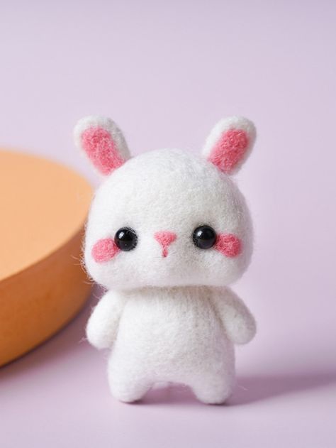 1set Cartoon Rabbit Felt Poke Kit Homemade Pendant, Origami Bag, Needle Felting Diy, Handmade Plushies, Crochet Headband Pattern, Cartoon Rabbit, Needle Felting Kits, Needle Felting Projects, Rabbit Toys