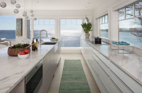 Ocean View Kitchen, Seaside Kitchen, Functional Kitchen Design, Boston Interiors, Beach House Kitchens, Guest Bedroom Decor, 4 Bedroom House, Decorating Small Spaces, Dorm Room Decor