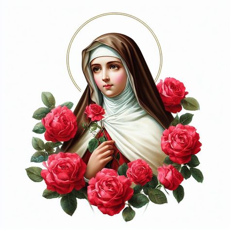 Illustration of Therese of Lisieux #ThérèseofLisieux #SaintThérèseofLisieux #SaintThereseofLisieux #ThereseofLisieux #SantaTeresita #SantaTerezinha Virgin Mary Art, Agnus Dei, Angel Images, Jesus Face, St Therese, Santa Rita, Flower Arrangements Diy, Catholic Prayers, Catholic Art