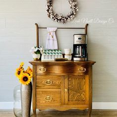 Antique Wash Stand, Painted Dressers, Restored Furniture, Coffee Bar Station, Coffee Bar Ideas, Farmhouse Coffee Bar, Diy Coffee Bar, Coffee Bar Design, Bar Inspiration