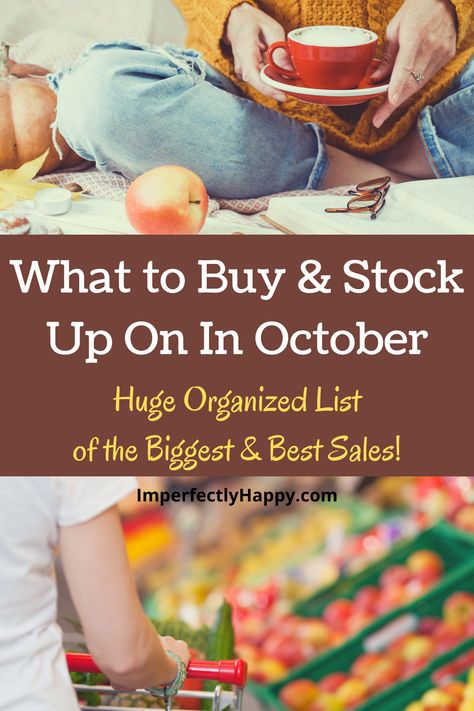 What to Stock Up on in October. Everything to buy for the entire month for the best savings. From produce, to shelf stable foods as well as clothing and household items. Huge organized list is easy to use!!! Winter Stock Up List, What To Buy In October, Emergency Food Supply, Organization Lists, Emergency Food, Food Supply, Financial Life Hacks, Backyard Farming, In Season Produce