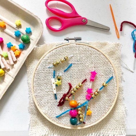 Embroidery for Kids: Simple Stitching & Beading with Burlap Simple Stitching, Sewing Activities, Weaving For Kids, Textile Projects, Easy Embroidery, Sewing Projects For Kids, Simple Embroidery, Beading Projects, Easy Sewing Projects