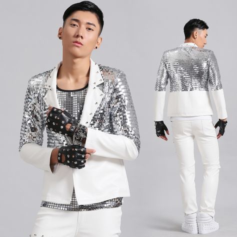 Jazz Aesthetic Clothing, Sequins Blazer, Men Costume, Suit Costume, Blazer Men, Punk Dress, Leather Blazer Jacket, Sequin Blazer, Suit Men