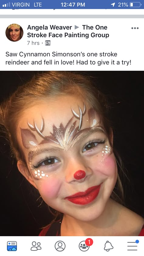 Christmas Face Painting Reindeer, Rudolph Face Paint Kids, Rudolph Makeup Kids, Reindeer Face Paint Easy, Xmas Face Painting Kids, Reindeer Makeup Kids, Easy Christmas Face Painting Ideas, Reindeer Facepainting, Rudolph Face Paint